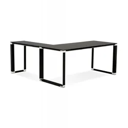 Eckschreibtisch Glas Metall Schwarz | Bürotisch Winkelform Großformat | Computertisch Minimalistisches Design | Modern Elegant | Kadima Design