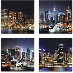 Artland Leinwandbild »Sydney Hafen und New York Times Square«, Städte, (4 St.), 4er Set, verschiedene Größen Artland Farbe Bild(er): blau