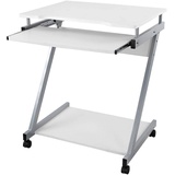 Songmics Computertisch mit 4 Rollen, 2 Davon mit Bremsen, PC-Tisch leichtgängiger Tastaturauszug, erleichterte Montage, platzsparender PC-Tisch in Z-Form, weiß