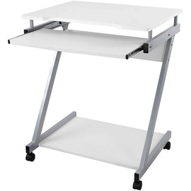 Songmics Computertisch mit 4 Rollen, 2 Davon mit Bremsen, PC-Tisch leichtgängiger Tastaturauszug, erleichterte Montage, platzsparender PC-Tisch in Z-Form, weiß