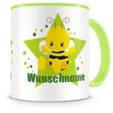 Samunshi® Kindertasse mit Namen Tasse Biene Personalisierte Tasse mit Namen Kinder Kinderbecher mit Namen Kindergarten grün 300ml