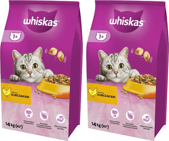 WHISKAS Adult 2x14 kg - Trockenfutter für ausgewachsene Katzen, mit leckerem Huhn