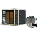 Karibu Saunahaus Ares 3 - Hybridhaus mit Metallrahmen - 38 mm anthrazit Blech-Ausführung: anthrazit 9 kW Ofen inkl. Steuergerät
