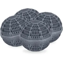 Relaxdays Waschball, 4er Set, Waschkugel für Waschmaschine, ökologisch, hautfreundlich, Waschen ohne Waschmittel, grau