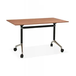 Klappschreibtisch aus Holz und Metall | Bürotisch mit Rollen für kleine Räume | Arbeitstisch mit Walnuss Finish | Moderner Stil | Kadima Design