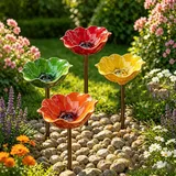Blumen Gartenstecker VogelträNke, 3/4 Stück Handgefertigter Gartenstecker Aus Metall Als Bienentränke & Vogelbad, Bienentränken Blume für Den Garten (4 Stück-A)