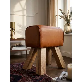 KADIMA DESIGN Retro Turnhocker Echtleder und Holz 40 x 30 x 47 cm Braun