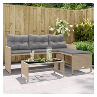 vidaXL Loungesofa Gartensofa in L-Form mit Tisch und Kissen Beige Poly Rattan beige