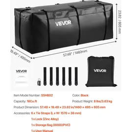 Vevor VVEVOR Gepäckträgertasche für Anhängerkupplung aus wasserdichtes 840D-PVC (0,453 m3), Gepäcktasche zur Aufbewahrung auf der Ladefläche von Lkws mit verstärkten Gurten für PKW SUVs Vans Schwarz