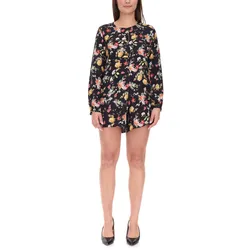 vestino Damen Jumpsuit mit Blumen-Print transparenter Sommer-Einteiler Langarm-Overall 900549 Schwarz - 34