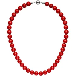 Perlenkette JOBO, rot, Halsketten, Damen, Perlen-Metall, L: 45cm, Perlen, Metall, mit Muschelkern-Perlen 45 cm