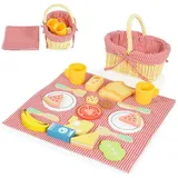 Tooky Toy Spiellebensmittel Spielzeug Picknickkorb TK454, (23-tlg), Holz, Picknickdecke, Teller, Lebensmittel rot