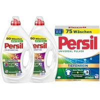 PERSIL-Set Kraft-Gel 2x 80 Waschladungen (160WL) Color & Pulver 1x 75 Waschladungen Universal, Color- & Vollwaschmittel-Set für reine Wäsche und hygienische Frische für die Maschine