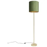 QAZQA Botanische Stehlampe Messing mit grünem Schirm 40 cm