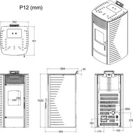 Nemaxx P12 Pelletofen Pelletkamin Pelletkaminofen 12 kW Kaminofen Heizofen Ofen Kamin Pelletheizung Heizung Heizgerät Kaminheizung Pellets, Schwarz