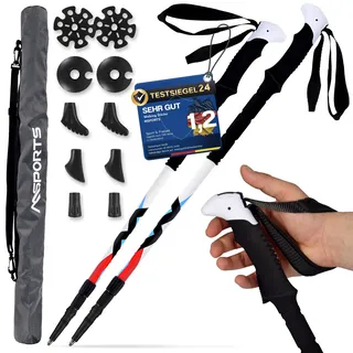 Nordic Walking - Trekking Premium Carbon Stöcke - aus hocherwetigem Carbon - Superleicht - auswählbar mit Tragetasche - Nordic Walking - Wanderstöcke (Trekking Stöcke + Tasche)