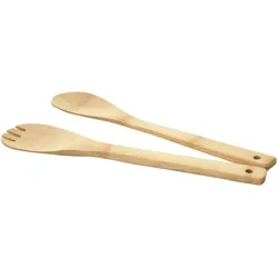 Mendler Salatbesteck HWC-C12, Besteck Küchenzubehör Servierbesteck Gabel Löffel 2-teilig, Bambus 1x6x30cm