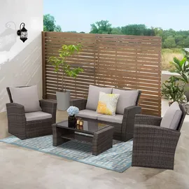 MeXo Polyrattan Lounge-Set 4-tlg. grau/hellgrau