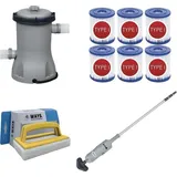WAYS - Poolpflege - Poolsauger & Filterpumpe 2006 L/h & 6 Filter Typ II & WAYS Scheuerbürste