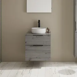 burgbad Eqio Waschtischkombination mit Keramik-Aufsatzwaschtisch 60 cm, Griff G0200
