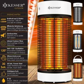 Kesser KESSER® Standheizstrahler Infrarotheizung, Heizstrahler Energieeffiziente Heizung Innenraum mit 360° Oszillation, Infrarotheizung Standgerät, Elektroheizung mit IP55, Terrassen-Heizstrahler