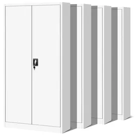 Jan Nowak 4er Set Aktenschrank C001H Büroschrank Metallschrank Stahlschrank Werkzeugschrank Stahlblech Pulverbeschichtet Flügeltürschrank Abschließbar 195 cm x 90 cm x 40 cm (weiß/weiß)