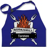 Kinderschürze Schürze Kinder Jungen Mädchen - Grillschürze - Born to Grill mit Name - 7-14 Jahre - Royalblau - grillen - 7-13 Jahre