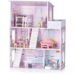 Chipolino Holz-Puppenhaus 12-teiliges Möbel-Set, Treppen, 3-Ebenen, ab 3 Jahren rosa