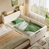 XKISS Kinder-Spleißbett,Polsterbett,Tagesbett, Schlafsofa mit Metallbettgestell, Kindernachttisch mit unterer Klapptür,3