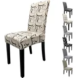 Zindoo Stuhlhussen 4er Set Groß Stretch Stuhlbezug, Beige Graffiti Modernes Muster Abnehmbarer Waschbar Stuhl Hussen für Schlafzimmer, Wohnzimmer, Esszimmerstühle
