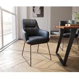 DELIFE Esszimmerstuhl Zelia-Flex mit Armlehnen Echt-Leder Schwarz Kufengestell Schwarz Taschenfederkern, Esszimmerstühle