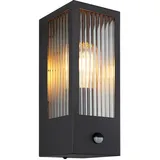 GLOBO LED Wandleuchte mit Bewegungsmelder Glas Wandlampe schwarz Sensor, Metall, 1x E27 led warmweiß, LxBxH 15,4x12x32 cm