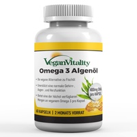 Omega 3 Vegan Algenöl - 400 mg DHA pro Kapseln, 60 Omega 3 Kapseln Hochdosiert Algenöl Vitamin Stack Vegan - Ohne Fischöl