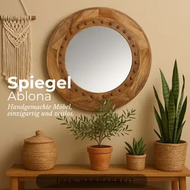 Marrakesch Orient & Mediterran Interior Wandspiegel Ablona 90cm - Skandinavischer Spiegel rund aus Holz