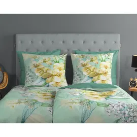 Muller Textil Chiemsee Blumen Grün 135 x 200 cm + 2 x 80 x 80 cm