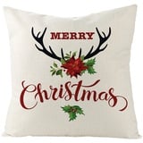 Dsnyu Kissenbezug Xmas, Geweih Merry Christmas Kissenbezug Leinen, Weiß Elegante Weihnachten Dekorativ Kissenbezug für Sofa Deko 45x45cm