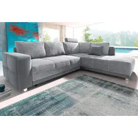 Jockenhöfer Places of Style Ecksofa mit Bettfunktion, Bettkasten und Federkern, wahlweise mit 1 oder 3 Kopfstützen Ottomane links oder rechts montierbar, grau