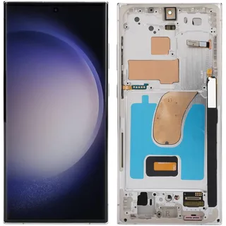 PUSOKEI Ersatz LCD Bildschirm für S23 Ultra 5G SM S918B, OLED LCD Display Digitizer Komponente mit Fingerabdrücken, 6,8 Zoll Digitizer Bildschirm mit Rahmen und Technischem (Silver)