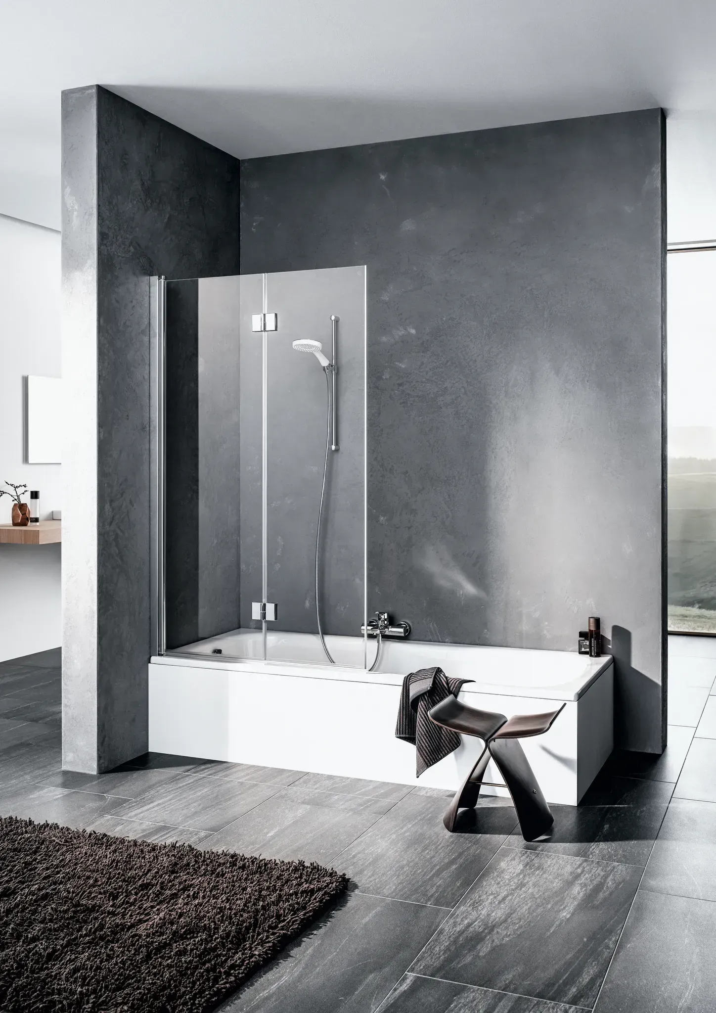 Kermi Duschdesign Badewannenaufsatz Faltwand 2-flügelig rechts Badewannenaufsatz „LIGA“ Profile Silber Hochglanz, BV: 980 - 1005 mm H: 1500 mm