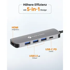 NOVOO USB-C Aluminium Hub 5 Anschlüsse mit PowerDelivery