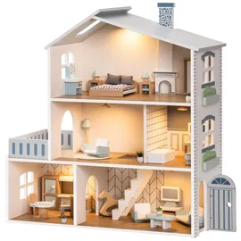 ROBUD Holzpuppenhaus Puppenhaus braun 3 Etagen