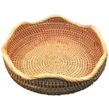 BYNYXI Geflochtener Obstkorb, 28cmx9cm Rattan Aufbewahrungskorb Natürliche Picknickkorb Organizer Weben Runde Ablage Korb Obstteller Brotkorb Schlüsselhalter für Küchenschränke Regal,1 Stück