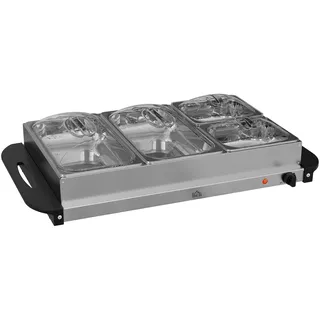 HOMCOM Buffetwärmer 6,8L Warmhalteplatte 300 Watt Edelstahl Speisewärmer mit Einstellbarer Thermostat Chafing Dish für Partys Buffets Familienessen
