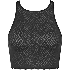 SLOGGI Crop-Top "ZERO Feel Bliss", Damen, Gr. XS, schwarz, Spitze, Obermaterial: 76% Polyamid, 24% Elasthan, unifarben, eng bauchfrei, hoch geschlossener Ausschnitt, Tops, nahtlos mit Spitzenoptik