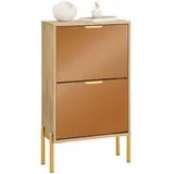 SoBuy Schuhkipper Gold, Metall, Glas, Holzwerkstoff, 55x90x24 cm, Garderobe, Schuhaufbewahrung, Schuhkipper
