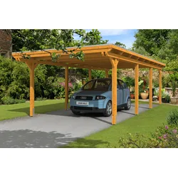 Carport Emsland 404x846cm, eiche hell, 20mm Dachschalung mit EPDM Folie Holzcarport