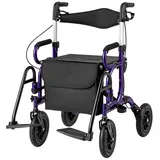 Costway 2in1 Rollator & Rollstuhl faltbar mit Sitz Luftbereifung bis 140 kg Lila/Schwarz