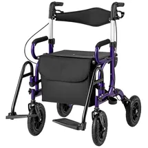 Costway 2in1 Rollator & Rollstuhl faltbar mit Sitz Luftbereifung bis 140 kg Lila/Schwarz