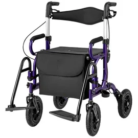 Costway 2in1 Rollator & Rollstuhl faltbar mit Sitz Luftbereifung bis 140 kg Lila/Schwarz