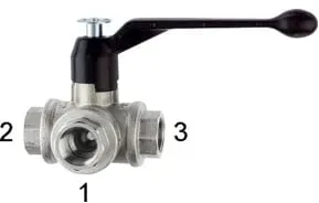 Riegler 3-Wege-Kugelhahn, T-Bohrung, Messing vernickelt, Rp 1/2, DN 15